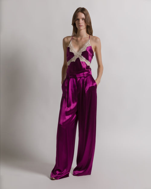 Satin top with lace Purple Alberta Ferretti Boutique Online 1
