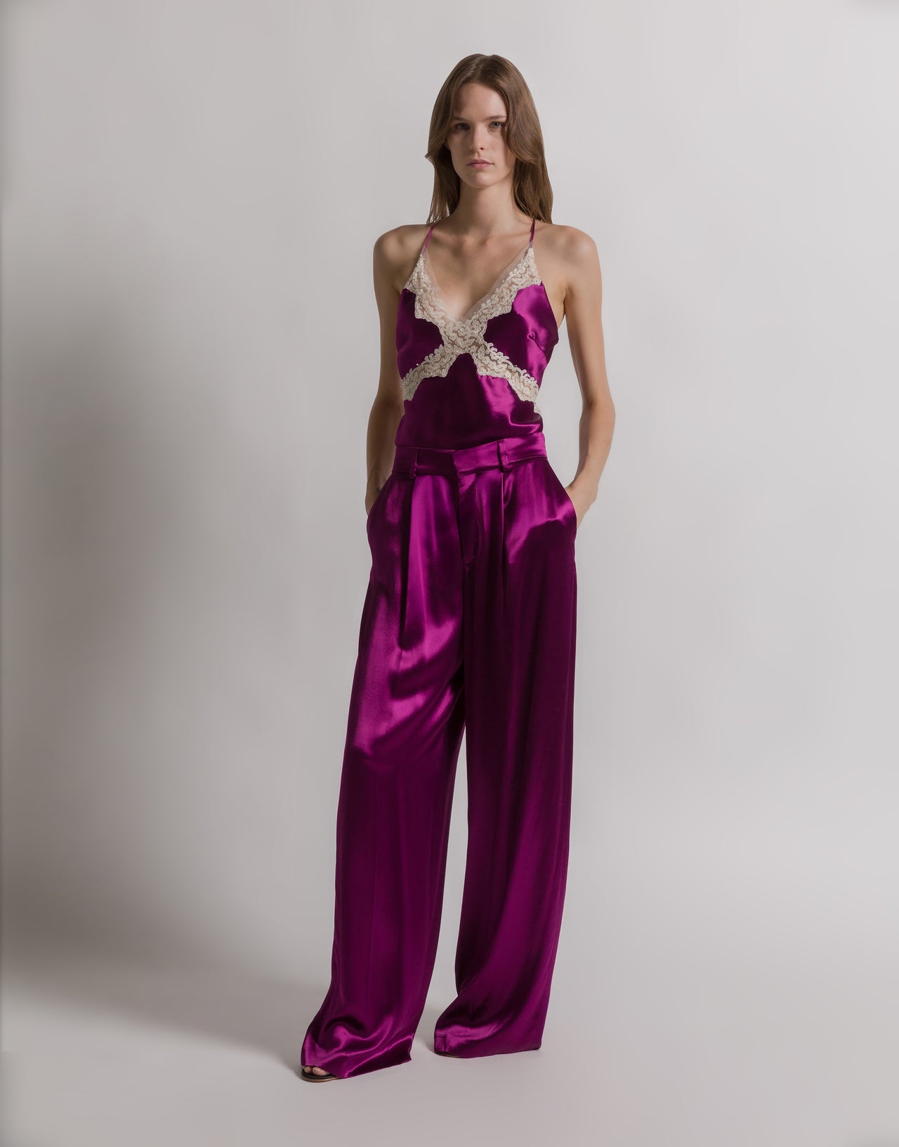 Satin top with lace Purple Alberta Ferretti Boutique Online 2