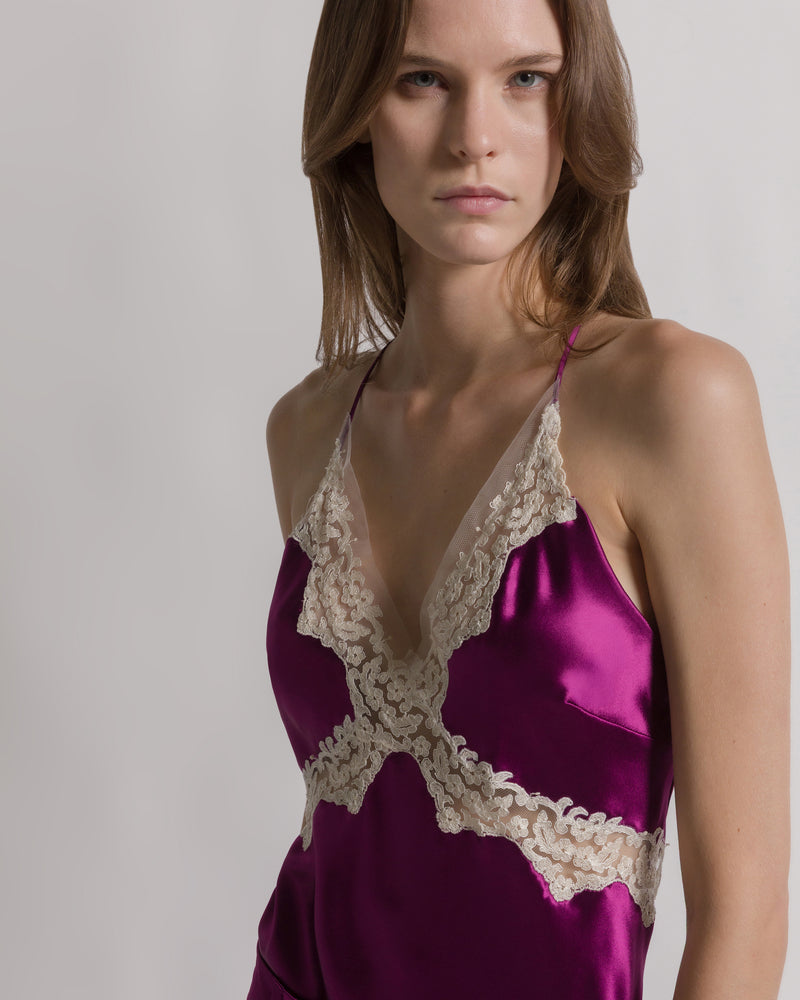 Top in raso con pizzo Viola Alberta Ferretti Boutique Online 0