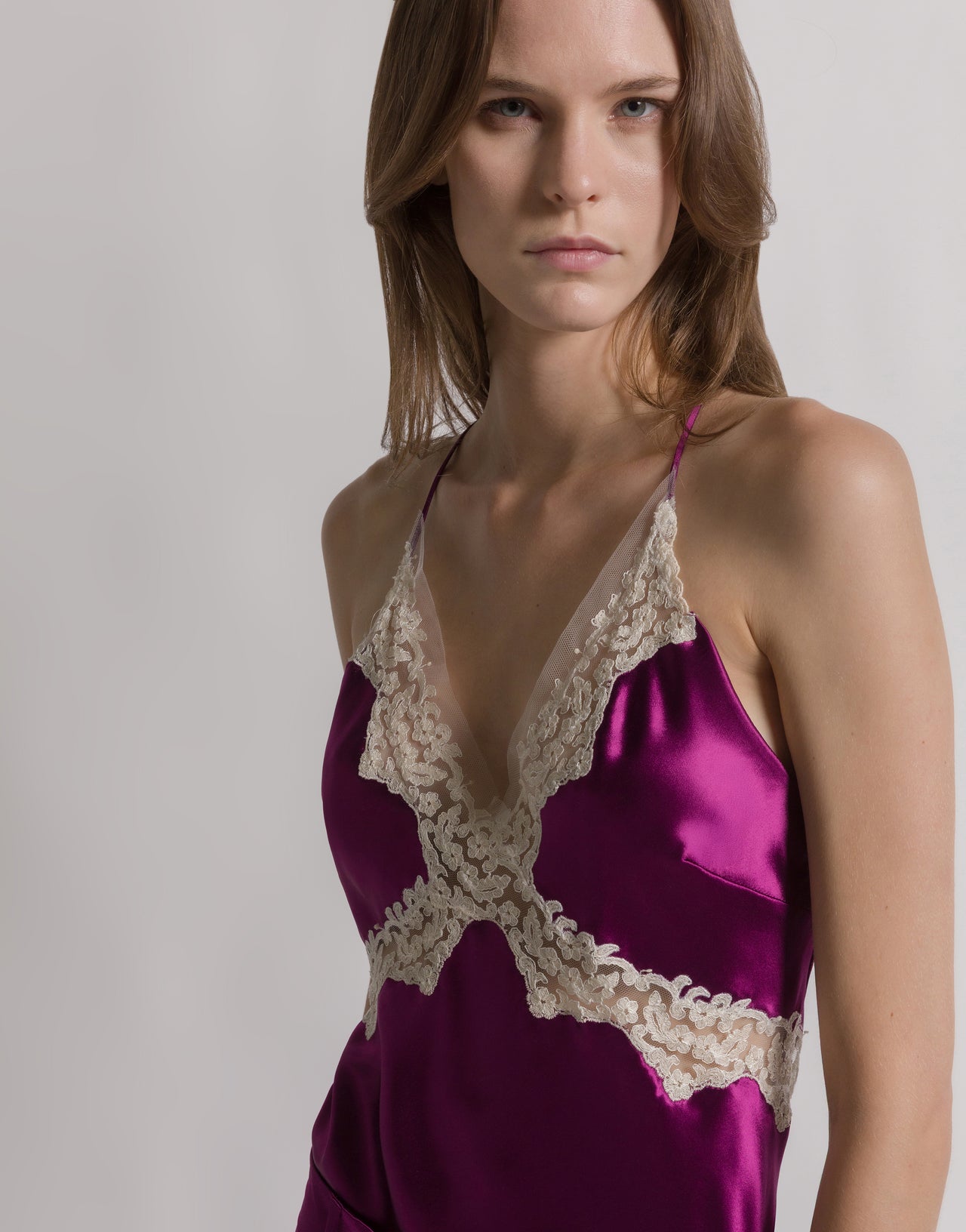 Satin top with lace Purple Alberta Ferretti Boutique Online 1