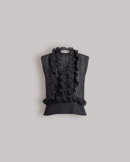 Top senza maniche in pizzo Sangallo Nero Alberta Ferretti Boutique Online 0