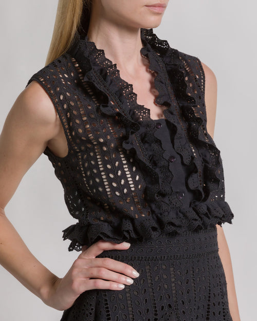 Top senza maniche in pizzo Sangallo