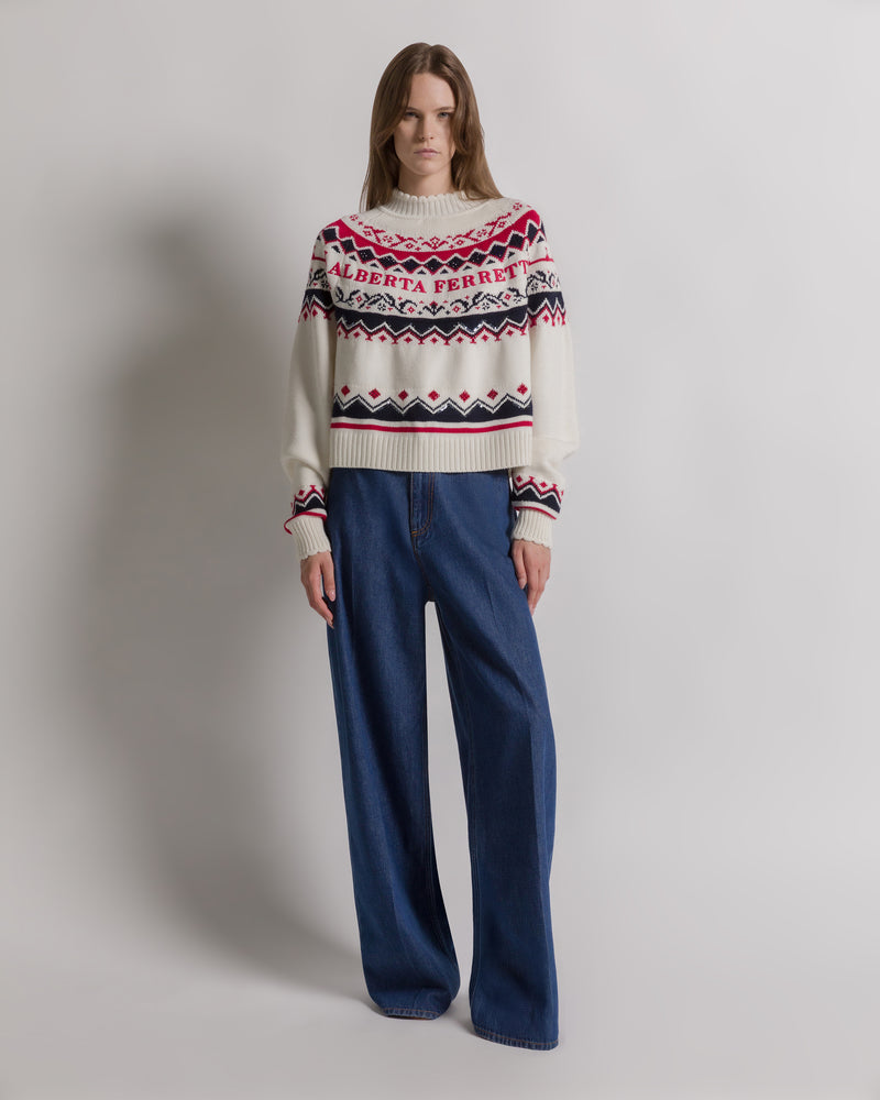 Fair Isle jumper for après-ski White Alberta Ferretti Boutique Online 1