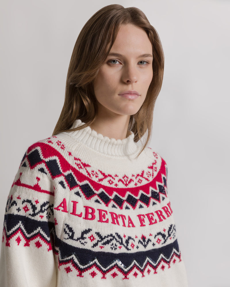 Fair Isle jumper for après-ski White Alberta Ferretti Boutique Online 0