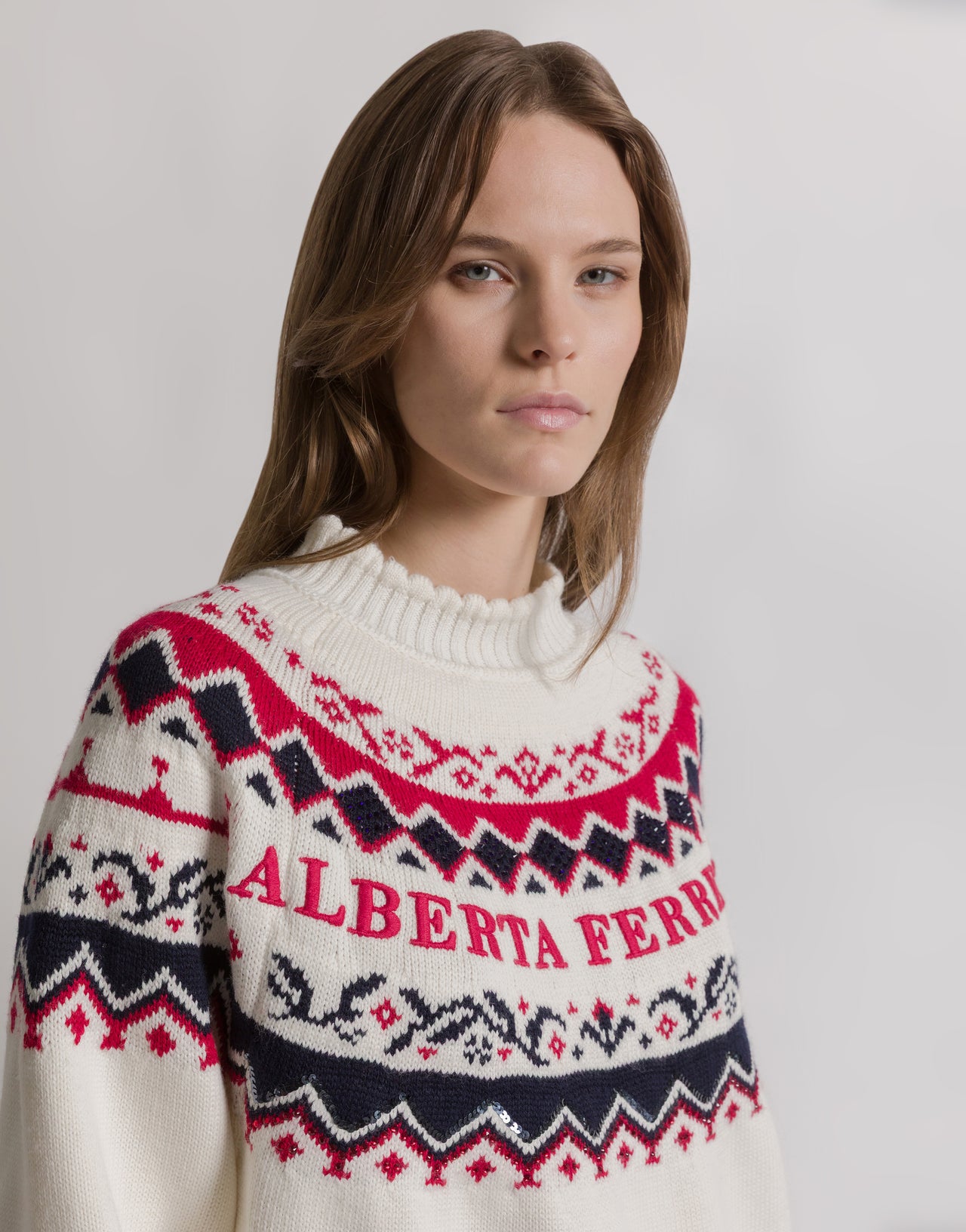 Fair Isle jumper for après-ski White Alberta Ferretti Boutique Online 1