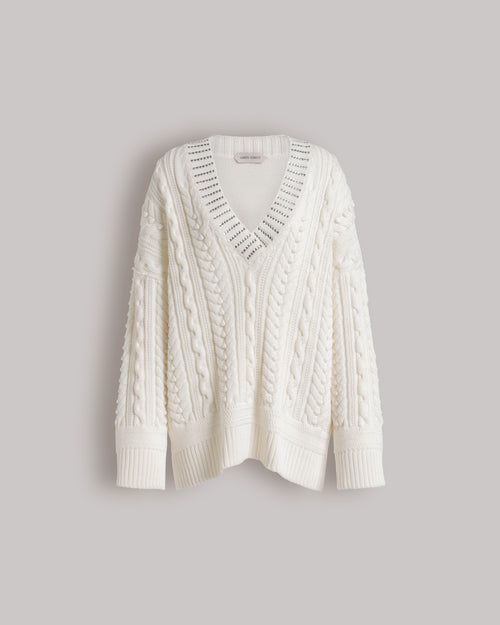 Aran knit jumper with sequin collar White Alberta Ferretti Boutique Online 0