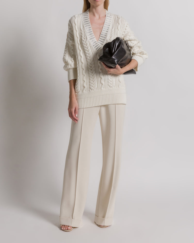Aran knit jumper with sequin collar White Alberta Ferretti Boutique Online 1