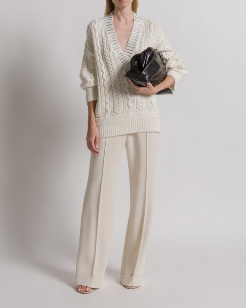 Aran knit jumper with sequin collar White Alberta Ferretti Boutique Online 1