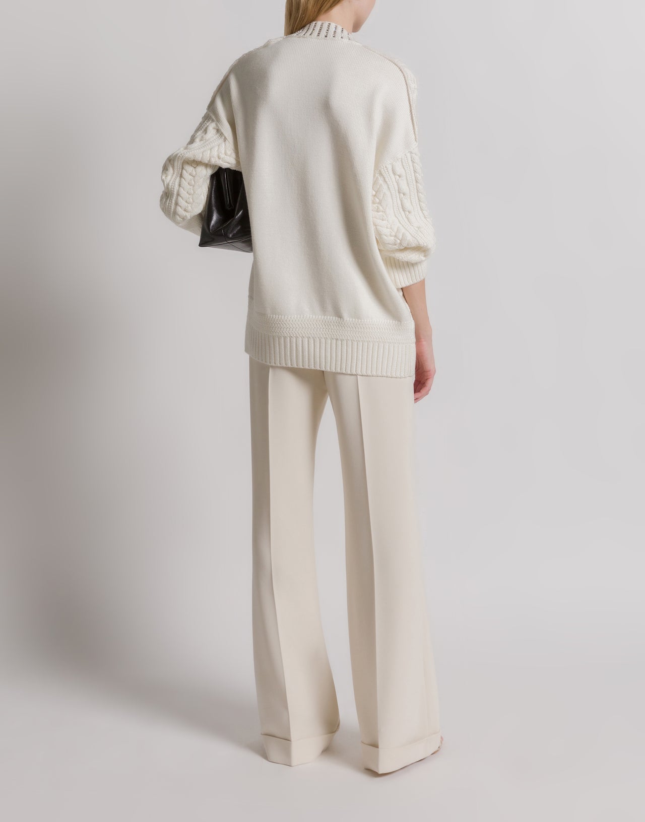 Pull en tricot d'Aran avec col à paillettes Blanc Alberta Ferretti Boutique Online 3