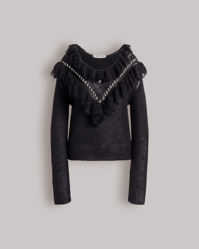 Merino wool ruffle jumper Black Alberta Ferretti Boutique Online 0