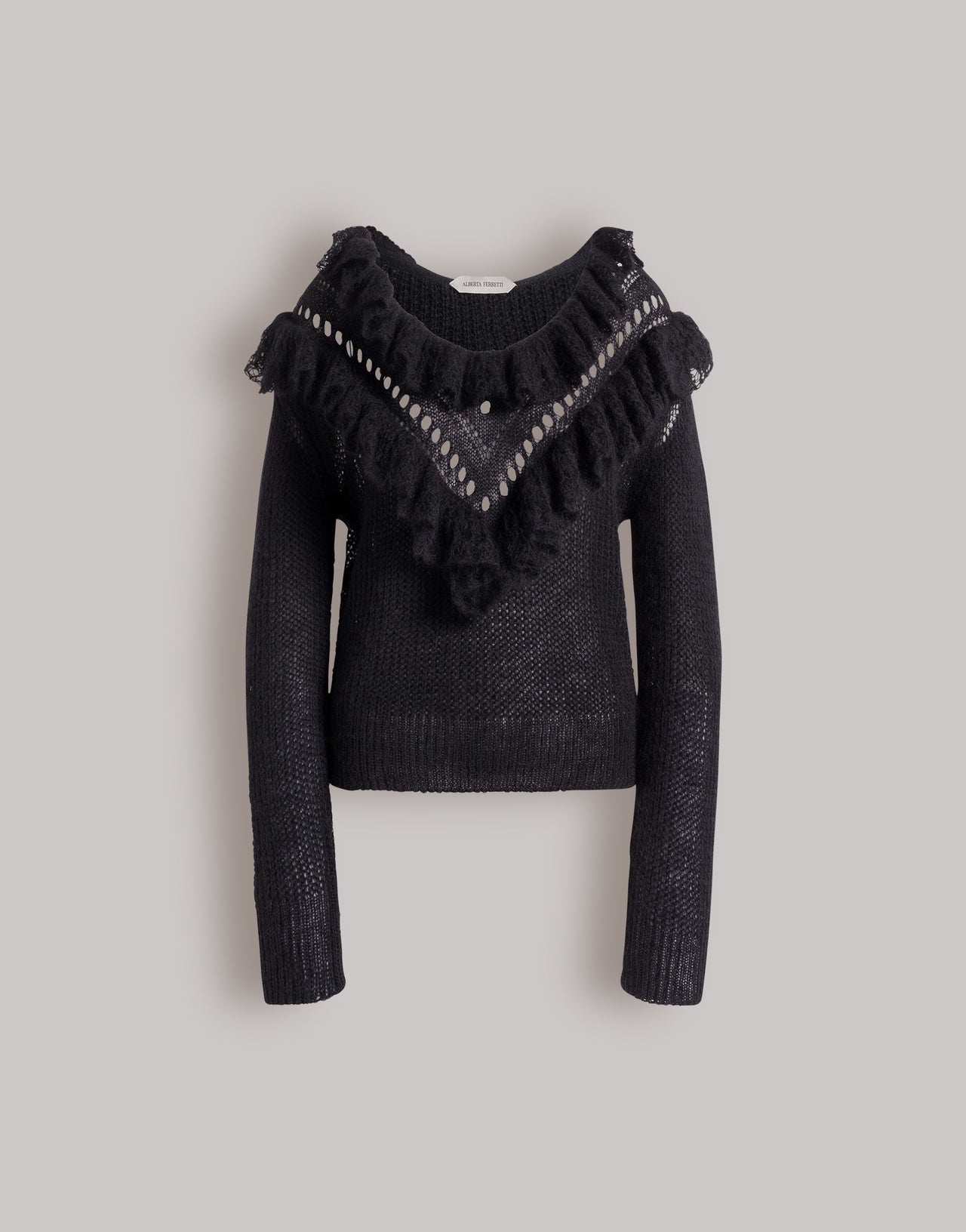 Rüschen-Pullover aus Merinowolle 黑色 Alberta Ferretti Boutique Online 1