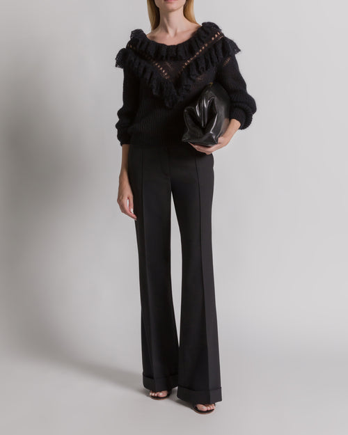 Maglione con volant in lana merino Nero Alberta Ferretti Boutique Online 1