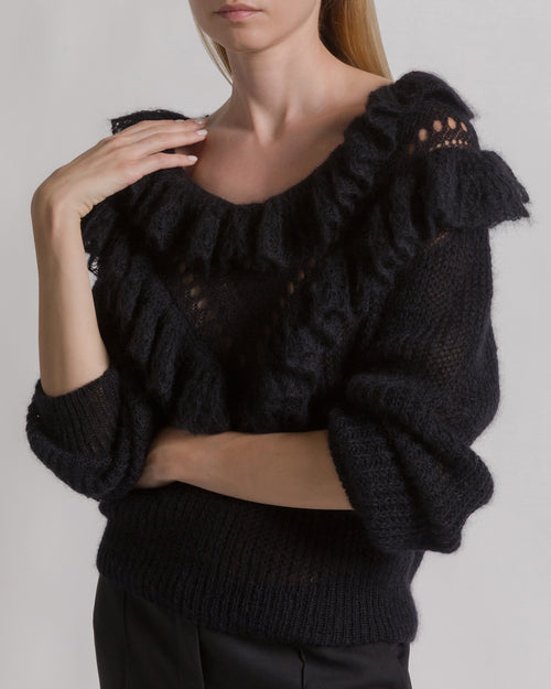 Merino wool ruffle jumper