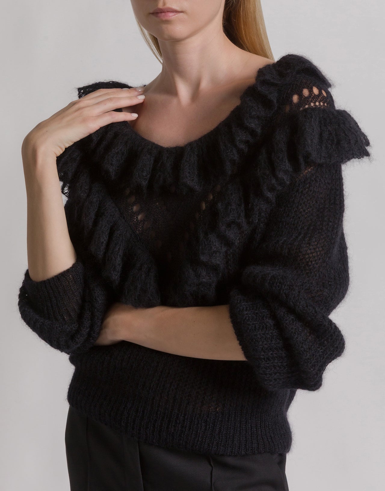 Rüschen-Pullover aus Merinowolle 黑色 Alberta Ferretti Boutique Online 4