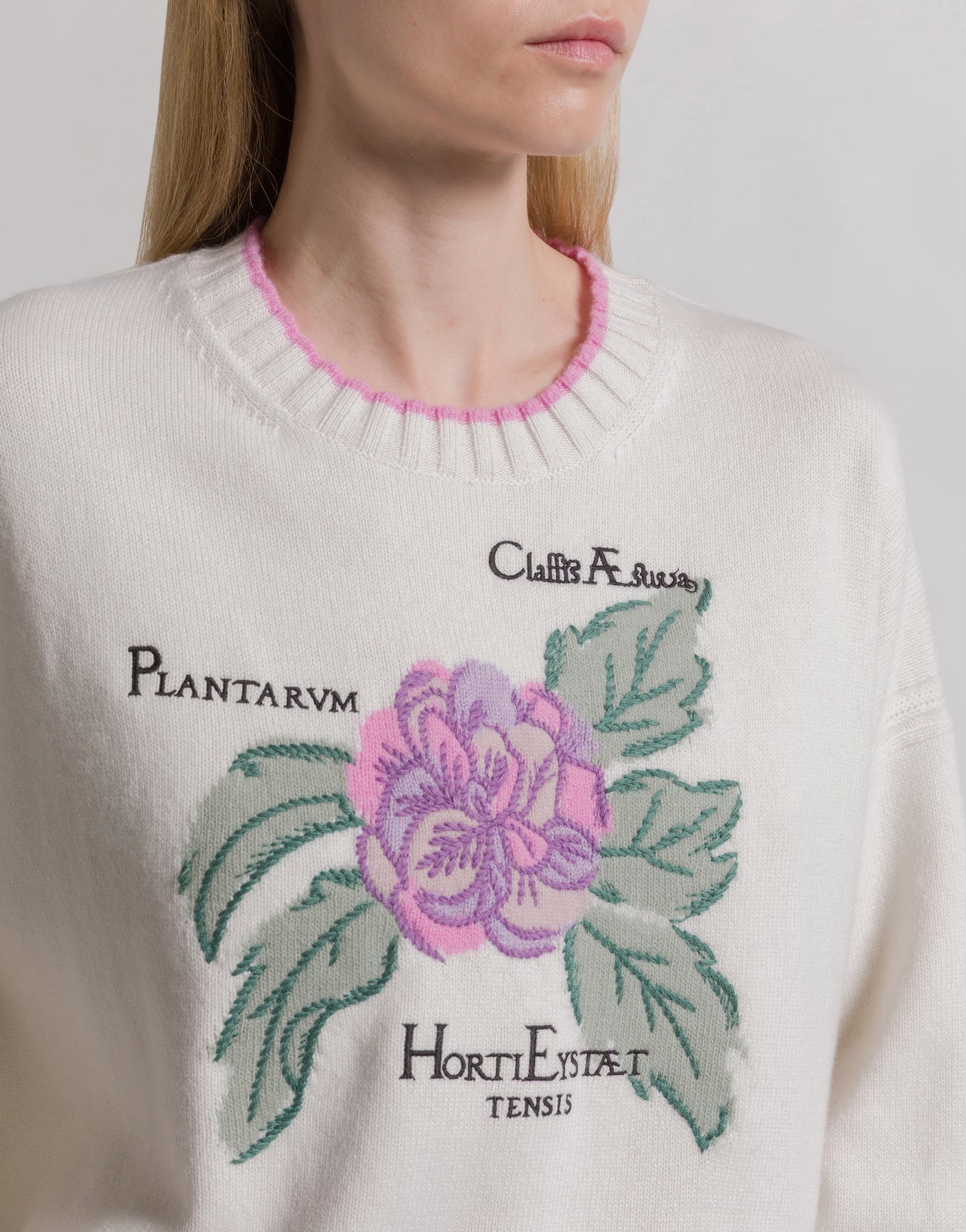 Herbarium embroidered cashmere jumper White Alberta Ferretti Boutique Online 4