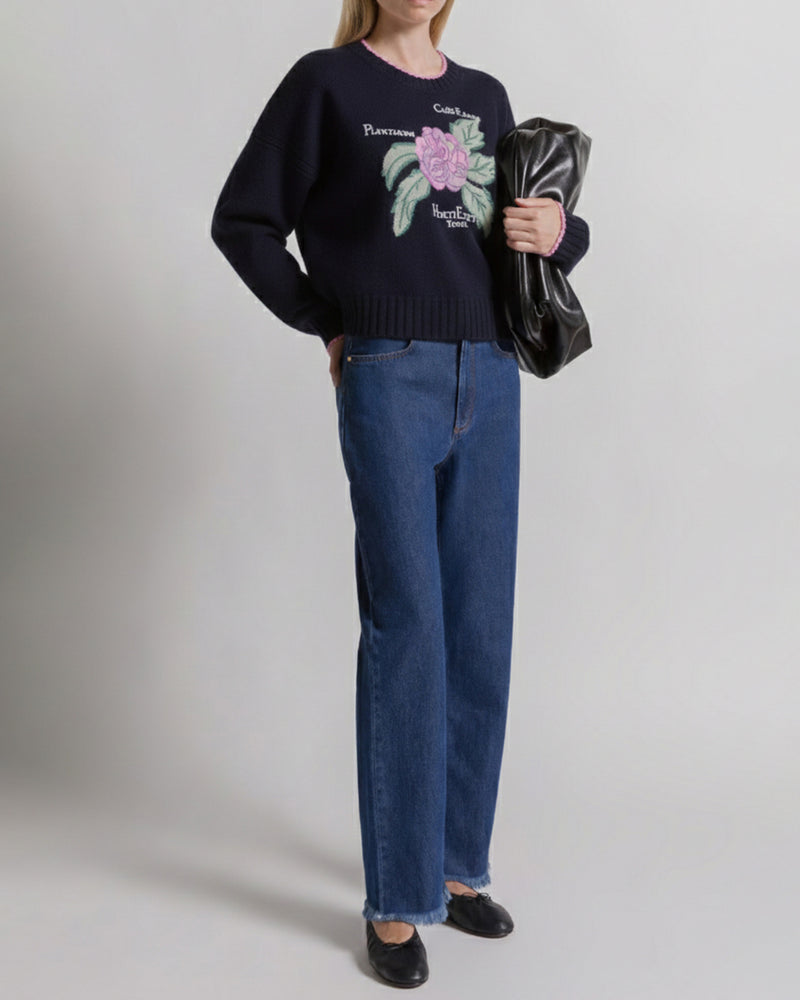 Herbarium embroidered cashmere jumper Blue Alberta Ferretti Boutique Online 1