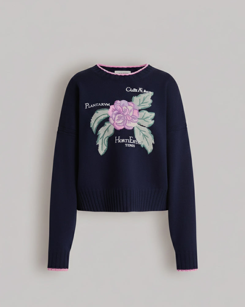 Herbarium embroidered cashmere jumper Blue Alberta Ferretti Boutique Online 0