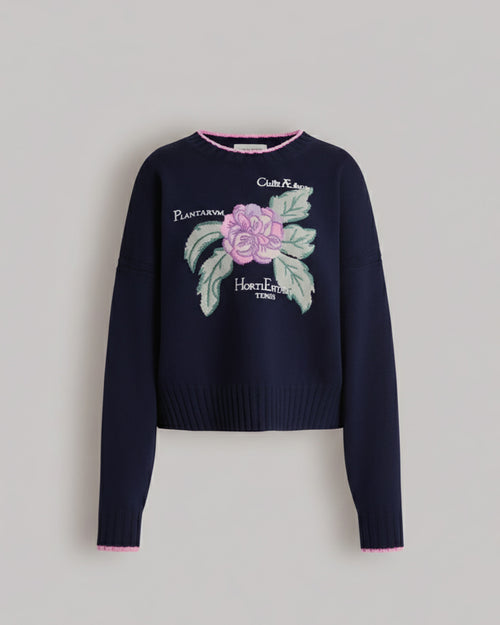 Herbarium embroidered cashmere jumper Blue Alberta Ferretti Boutique Online 0