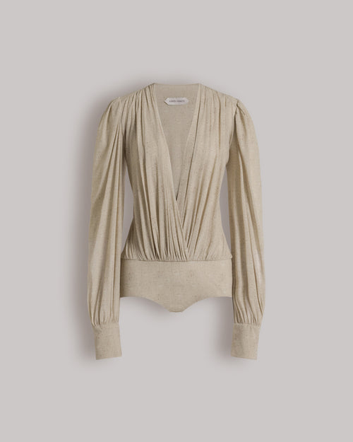 Bodysuit with V-neck and wide sleeves Beige Alberta Ferretti Boutique Online 0