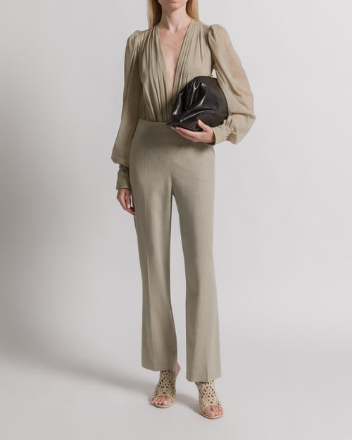 Bodysuit with V-neck and wide sleeves Beige Alberta Ferretti Boutique Online 1