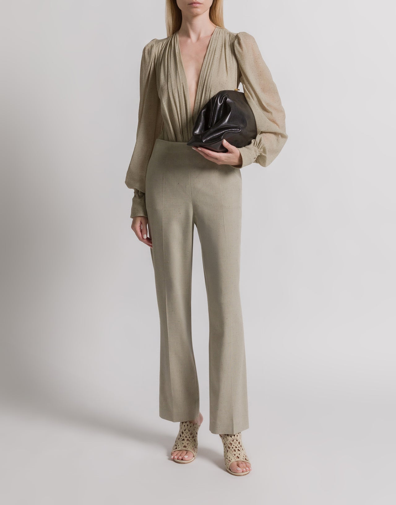 Bodysuit with V-neck and wide sleeves Beige Alberta Ferretti Boutique Online 2