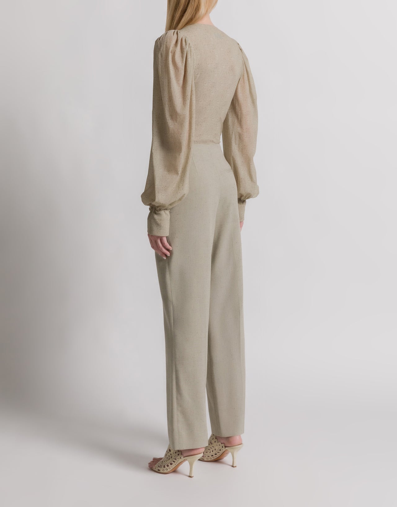 Bodysuit with V-neck and wide sleeves Beige Alberta Ferretti Boutique Online 3