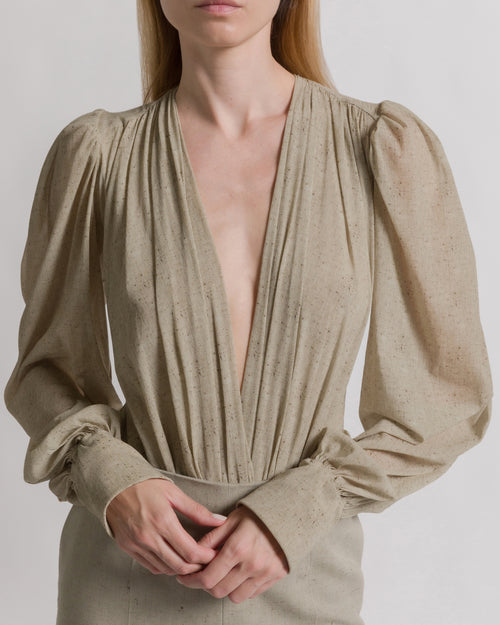 Bodysuit with V-neck and wide sleeves