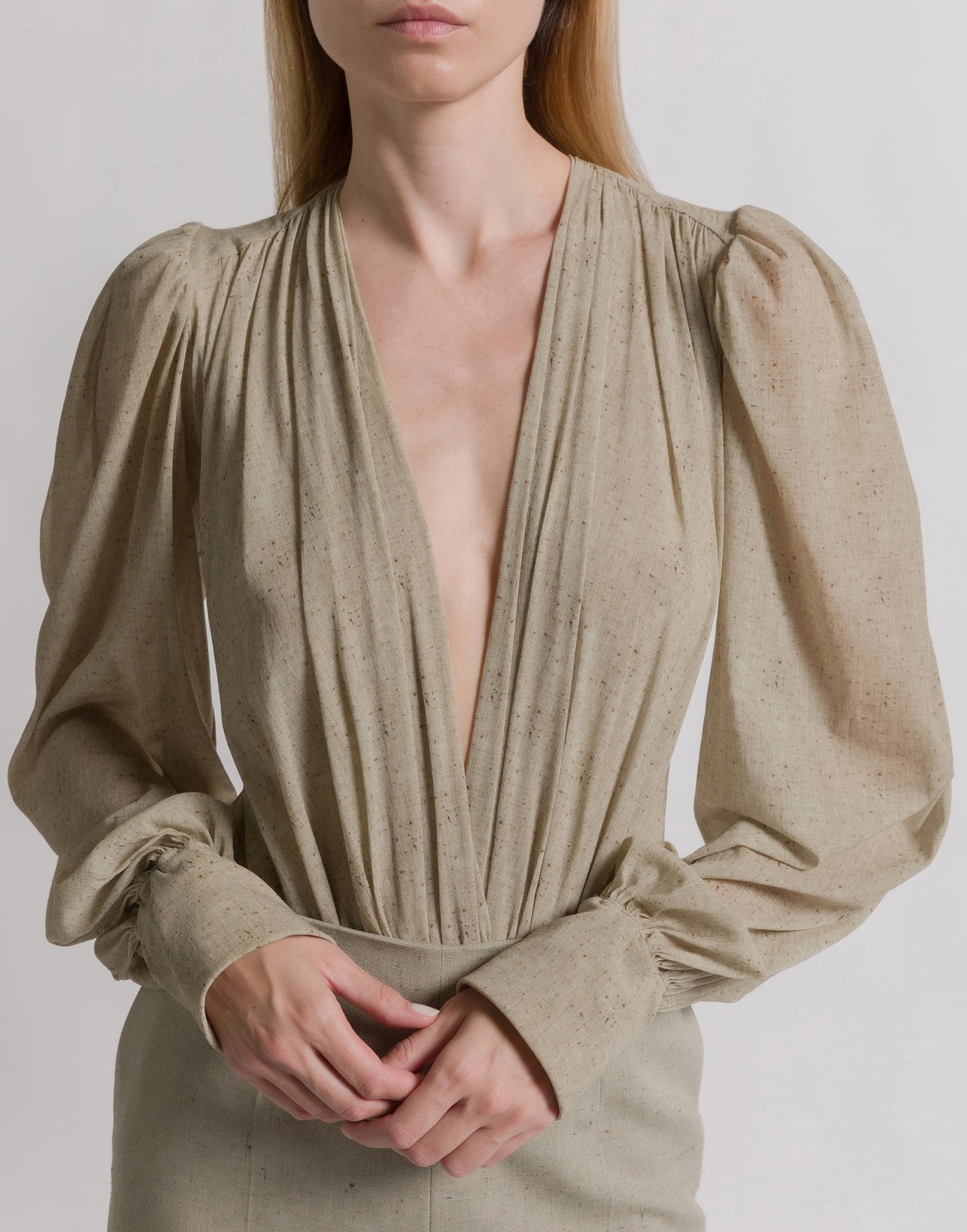 Bodysuit with V-neck and wide sleeves Beige Alberta Ferretti Boutique Online 4