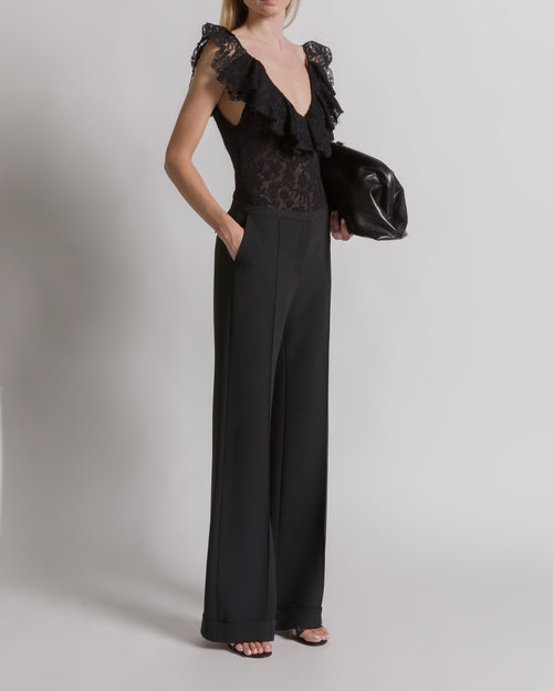 Wool lace bodysuit with frilled sleeves Black Alberta Ferretti Boutique Online 1