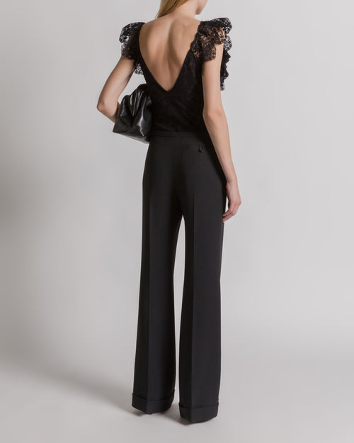 Wool lace bodysuit with frilled sleeves