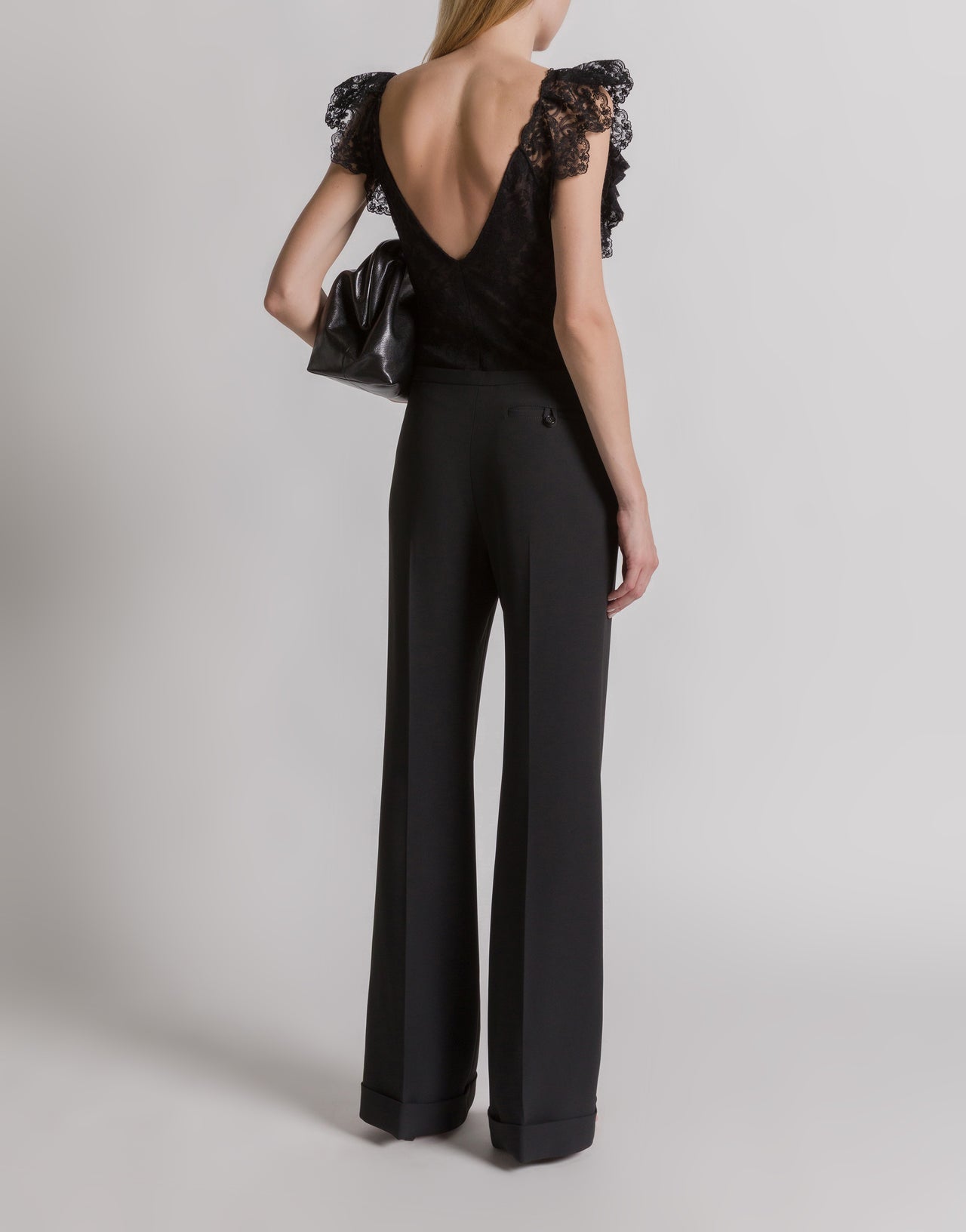 Wool lace bodysuit with frilled sleeves Black Alberta Ferretti Boutique Online 3