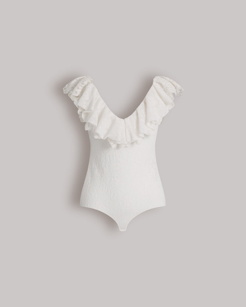 Wool lace bodysuit with frilled sleeves White Alberta Ferretti Boutique Online 0