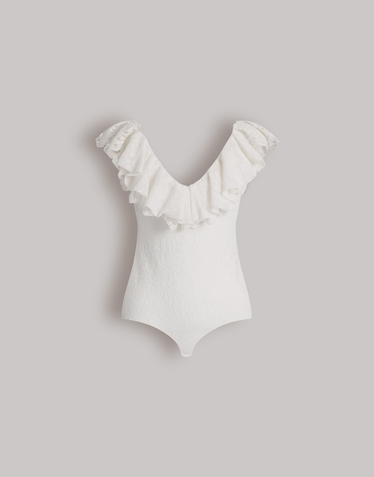 Wool lace bodysuit with frilled sleeves ホワイト Alberta Ferretti Boutique Online 1