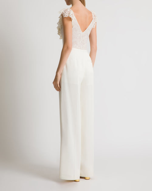 Wool lace bodysuit with frilled sleeves