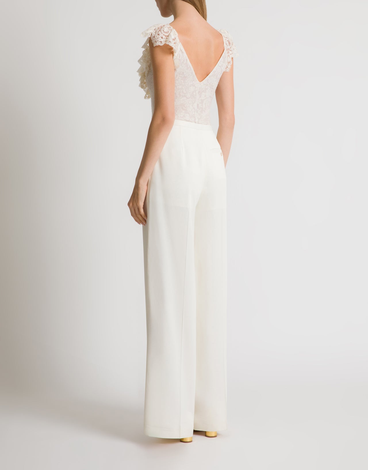 Wool lace bodysuit with frilled sleeves ホワイト Alberta Ferretti Boutique Online 3