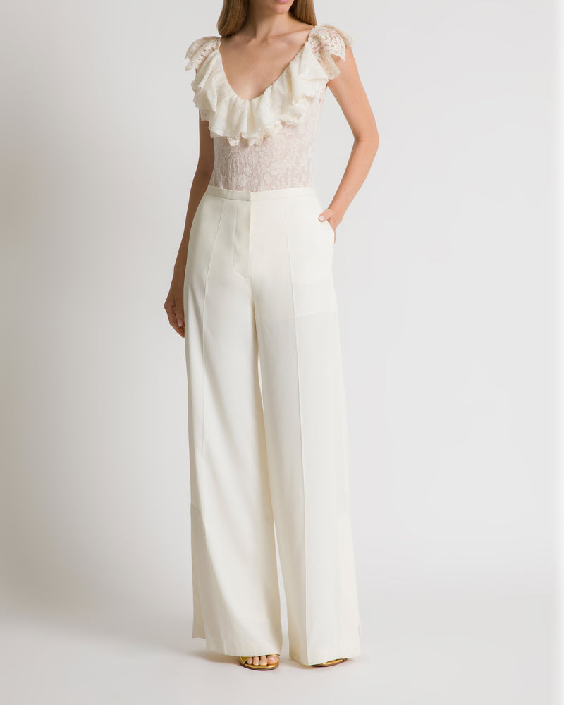 Wool lace bodysuit with frilled sleeves White Alberta Ferretti Boutique Online 1