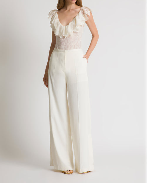 Wool lace bodysuit with frilled sleeves White Alberta Ferretti Boutique Online 1