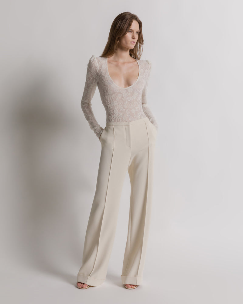 Wool lace bodysuit with long sleeves White Alberta Ferretti Boutique Online 1