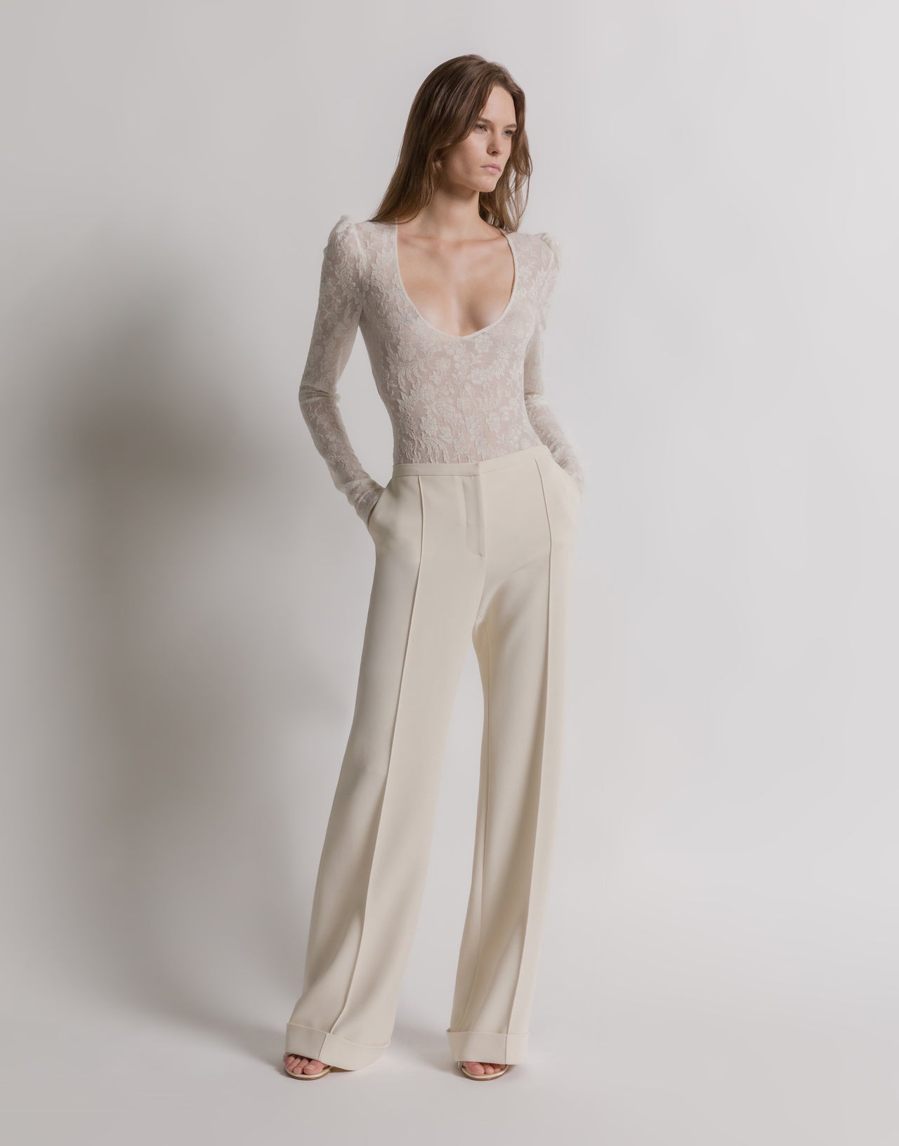 Wool lace bodysuit with long sleeves White Alberta Ferretti Boutique Online 2