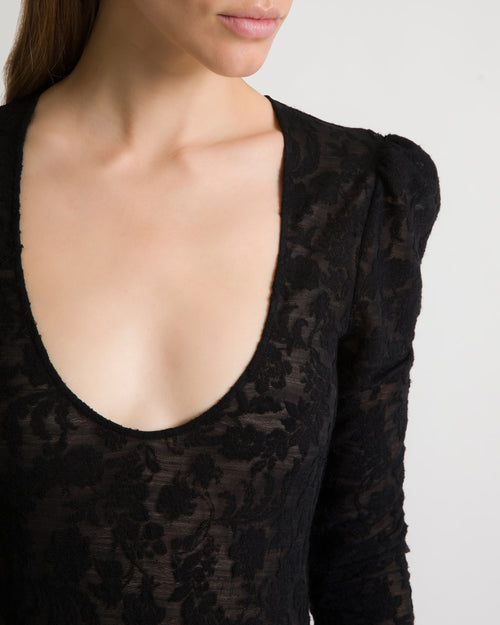 Wool lace bodysuit with long sleeves