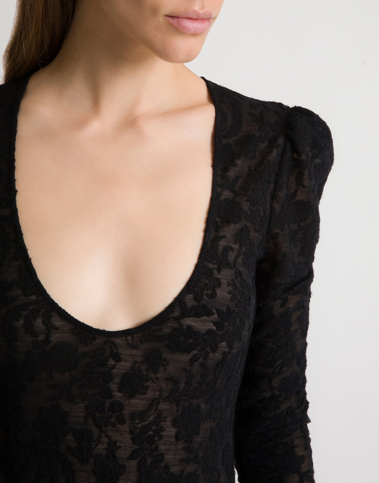 Wool lace bodysuit with long sleeves Black Alberta Ferretti Boutique Online 4