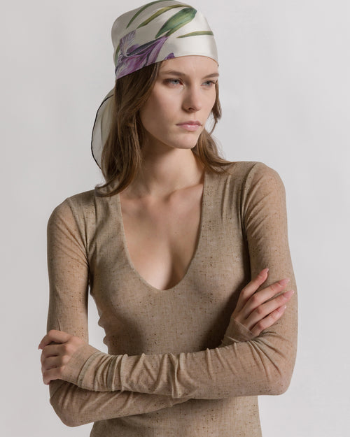 Printed tulle bodysuit Beige Alberta Ferretti Boutique Online 0