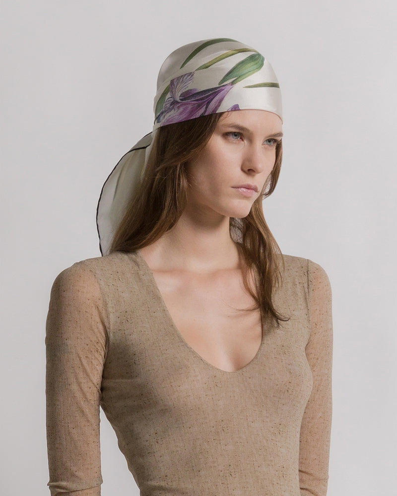 Silk scarf with thistle print Ivory Alberta Ferretti Boutique Online 0