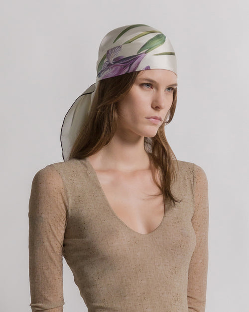 Silk scarf with thistle print Ivory Alberta Ferretti Boutique Online 0