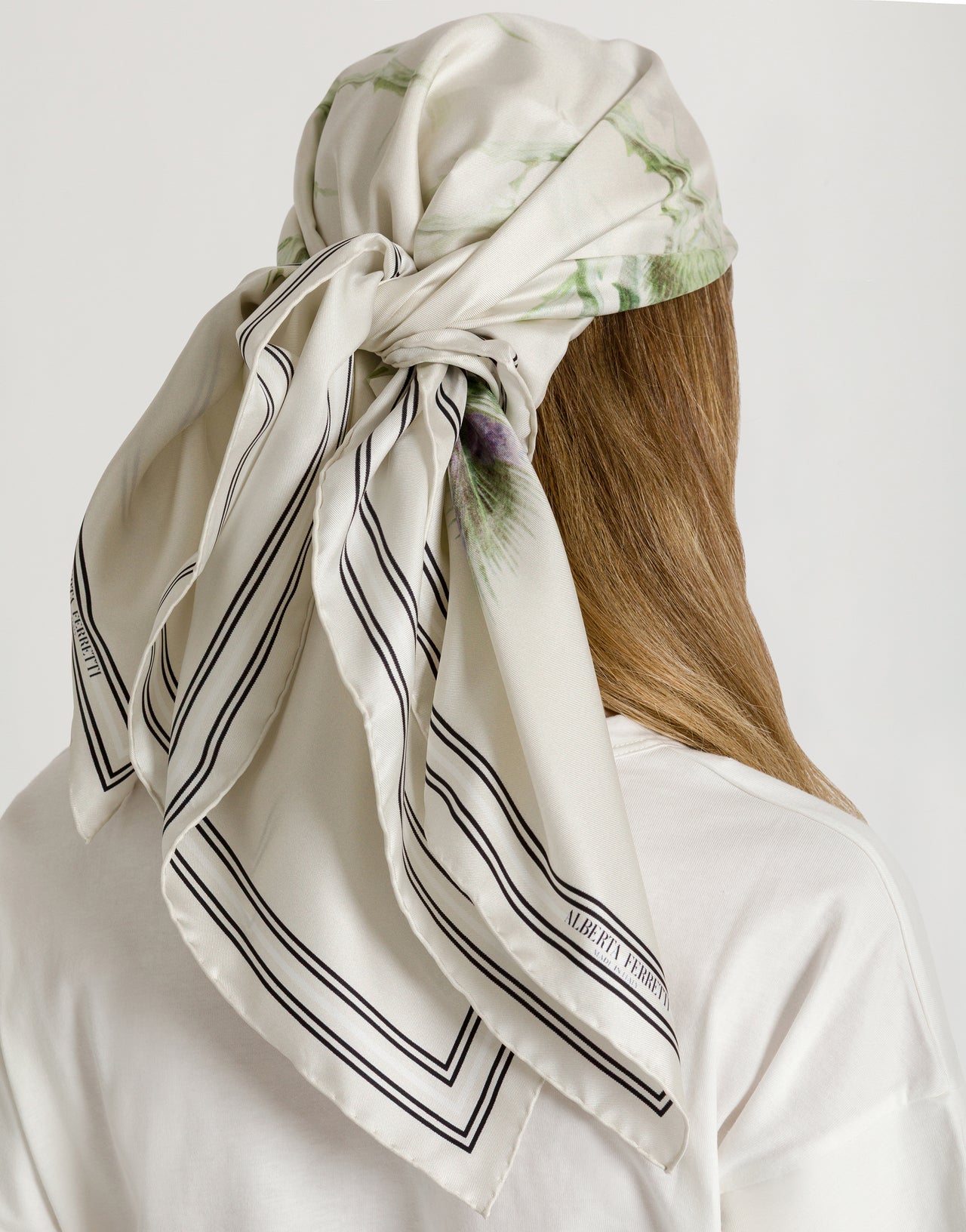Silk scarf with thistle print Ivory Alberta Ferretti Boutique Online 4