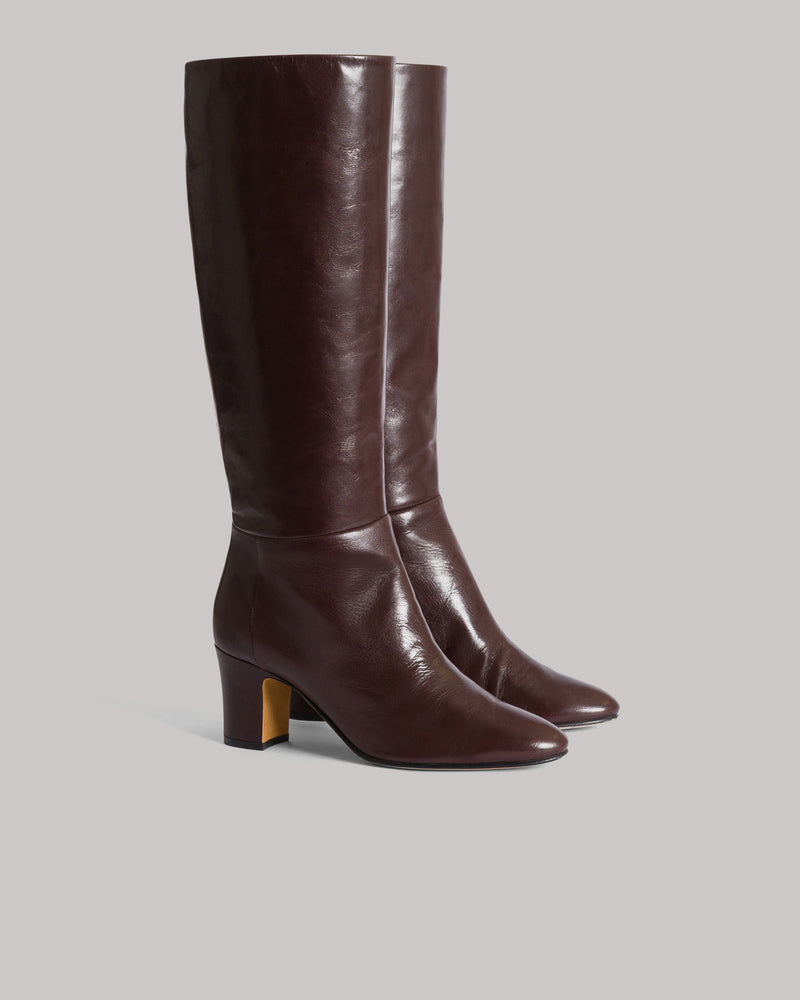 Hoher Schlauchstiefel aus weichem Leder Braun Alberta Ferretti Boutique Online 0