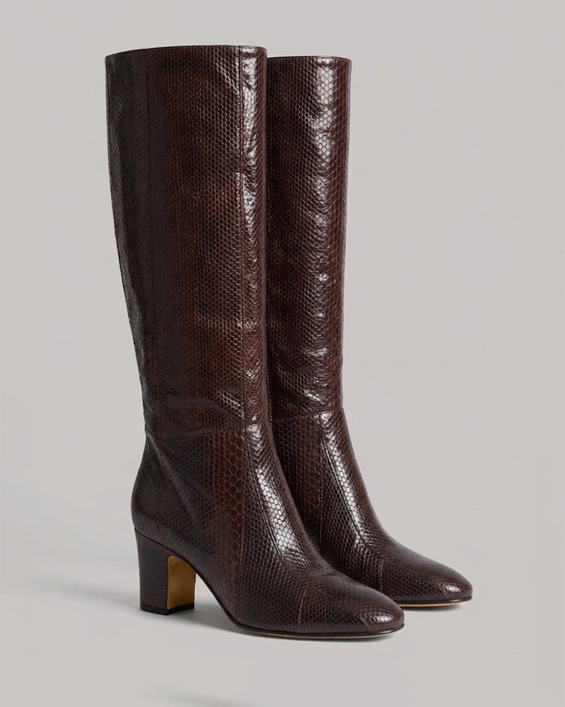Hoher Schlauchstiefel aus Schlangenleder Braun Alberta Ferretti Boutique Online 0