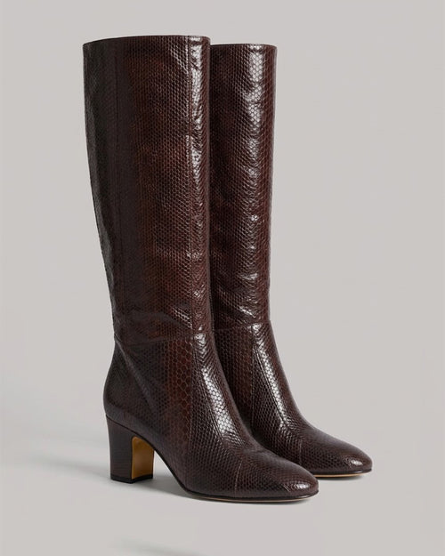 Snake Leather Tubular High Boots Brown Alberta Ferretti Boutique Online 0