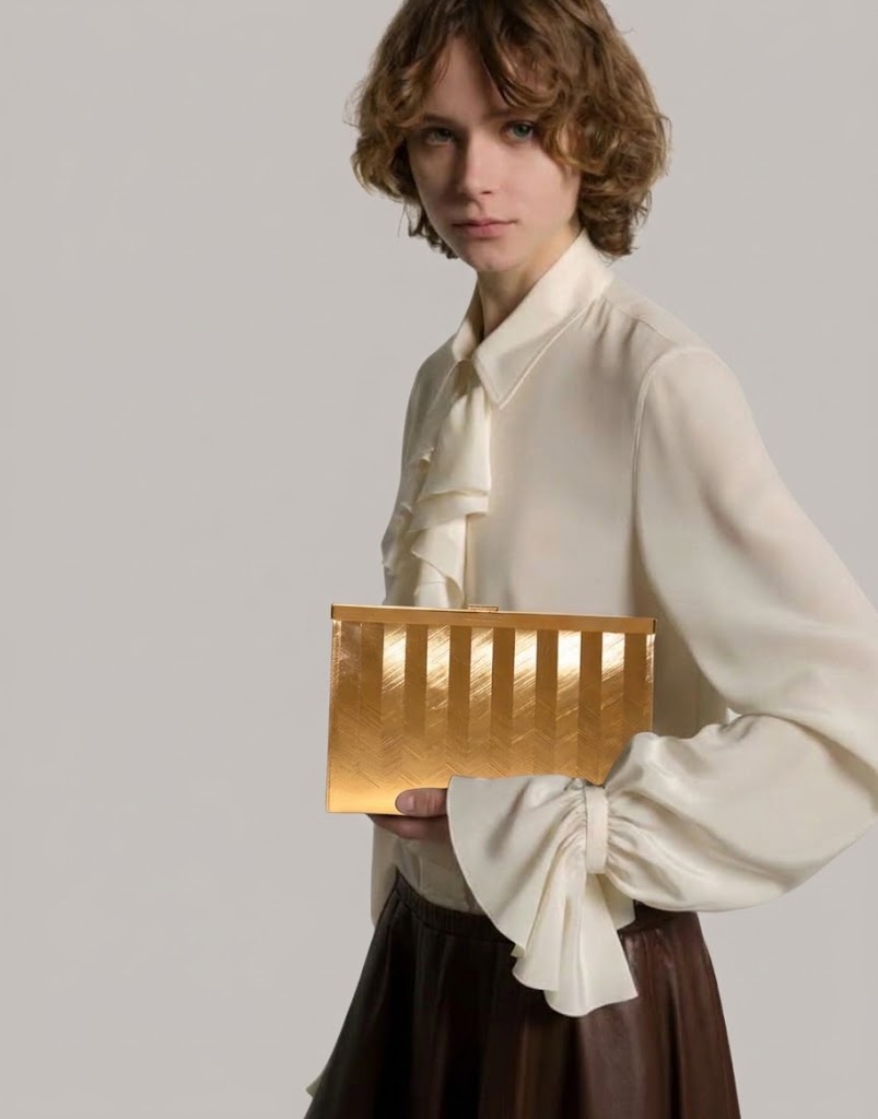 Rigid Gold Clutch Gold Alberta Ferretti Boutique Online 2