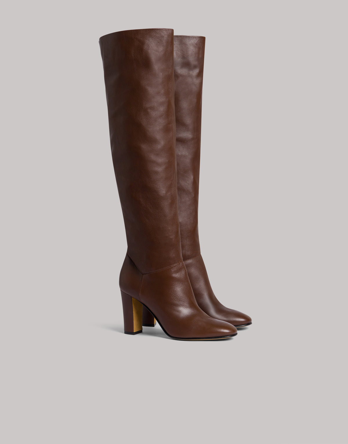 Stivali alti slouchy in nappa plongé con tacco Marrone Alberta Ferretti Boutique Online 1